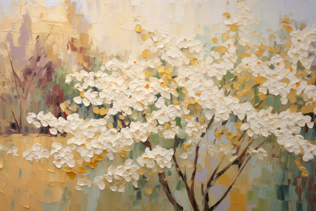 Flores brancas sobre ocre — design completo