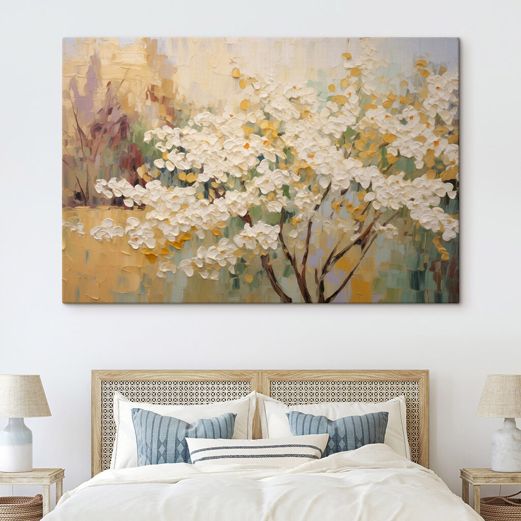 Flores brancas sobre ocre — interior 1