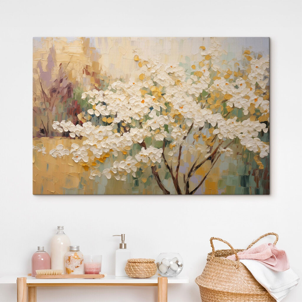 Flores brancas sobre ocre — interior 2