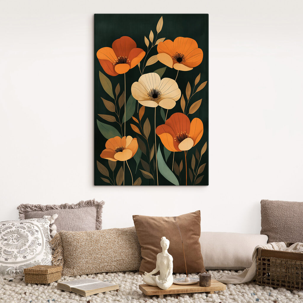 Flores laranja sobre verde-escuro — interior 1