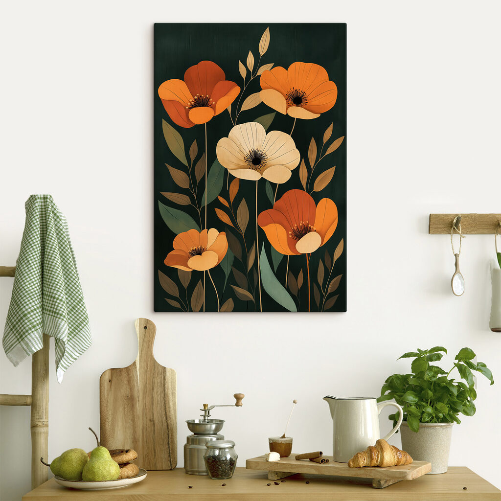 Flores laranja sobre verde-escuro — interior 2