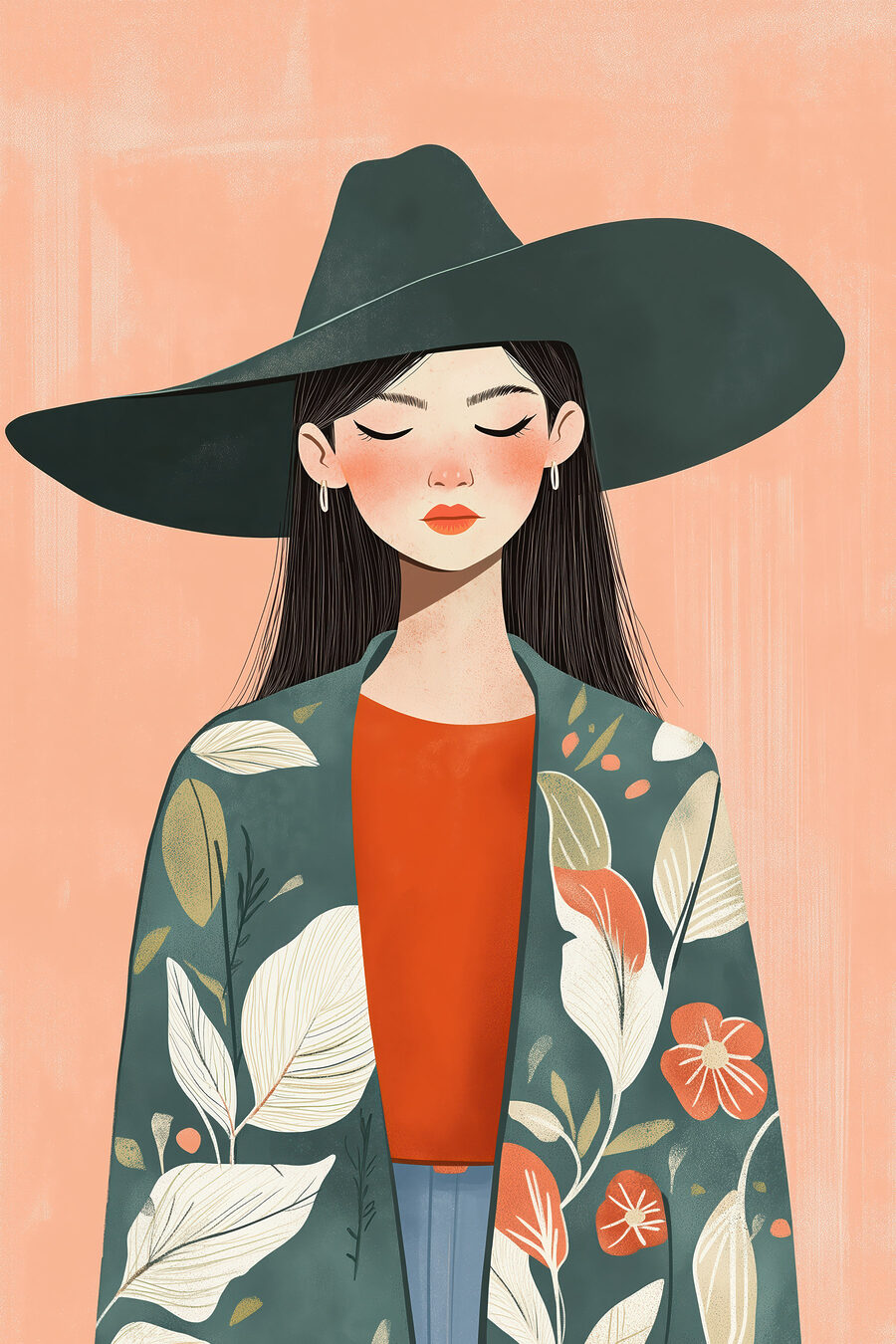 Mulher de casaco florido — design completo