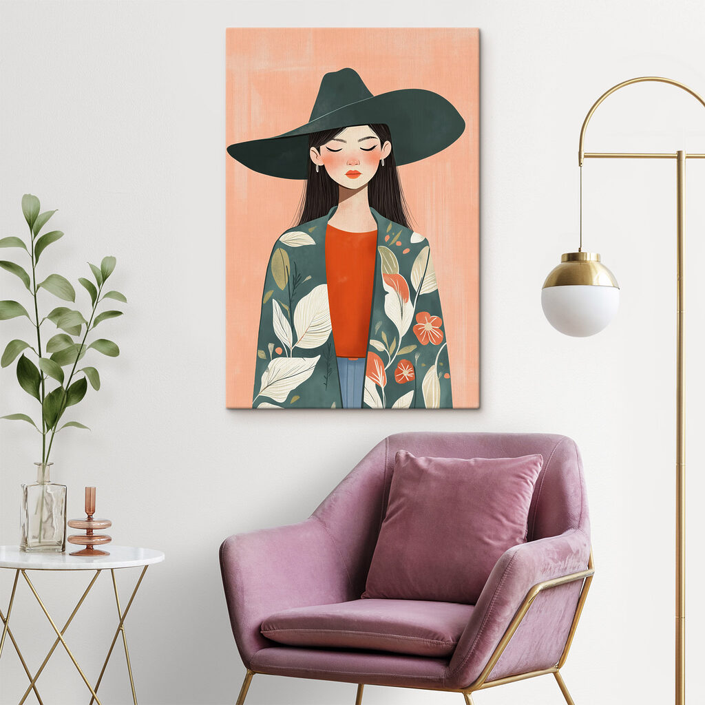 Mulher de casaco florido — interior 1