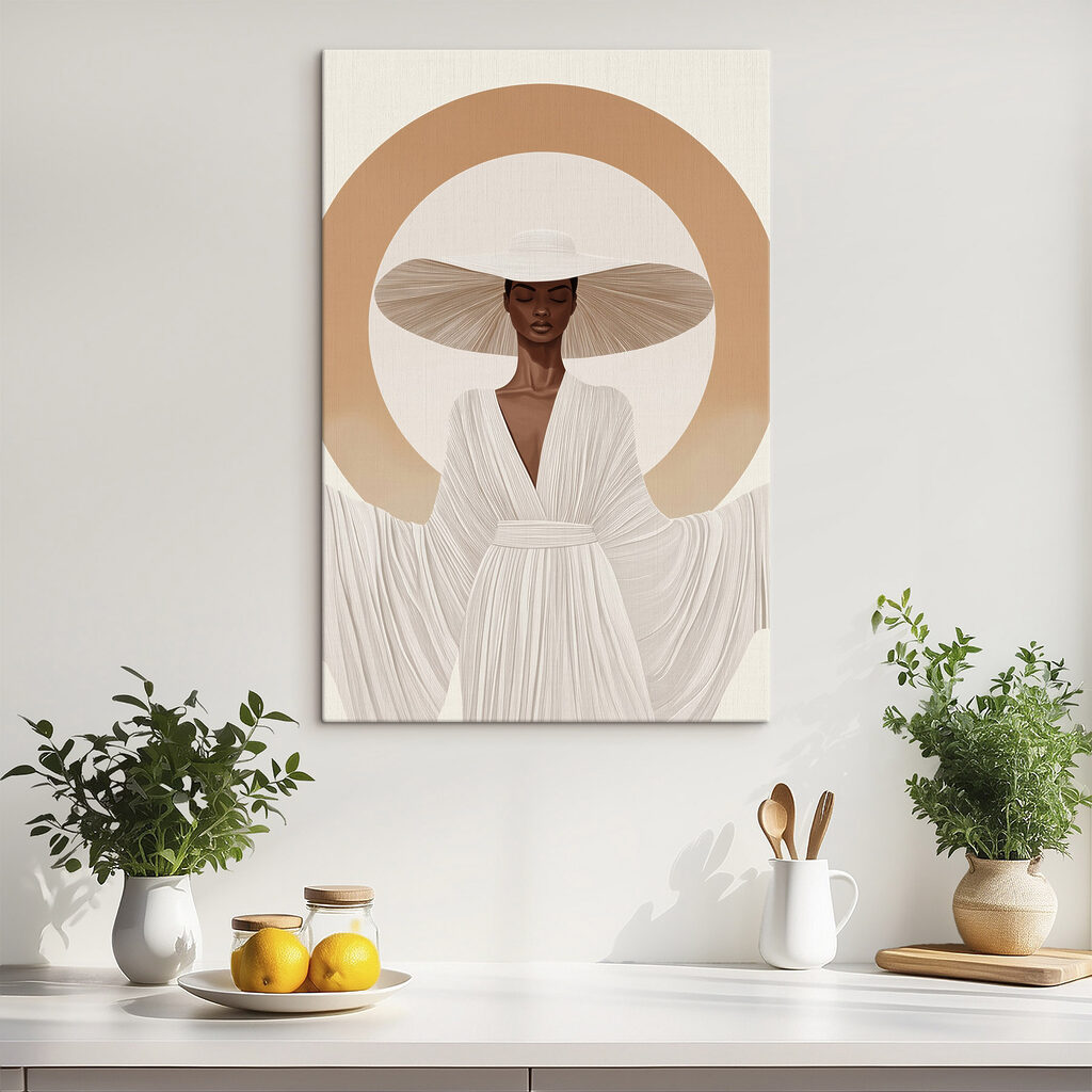 Chapéu branco sobre vestido — interior 1