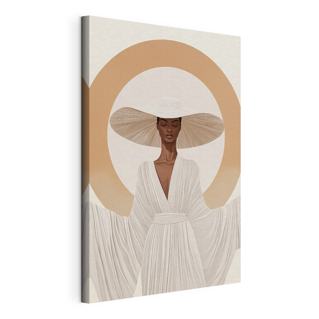 Chapéu branco sobre vestido, tela esticada e borda contínua