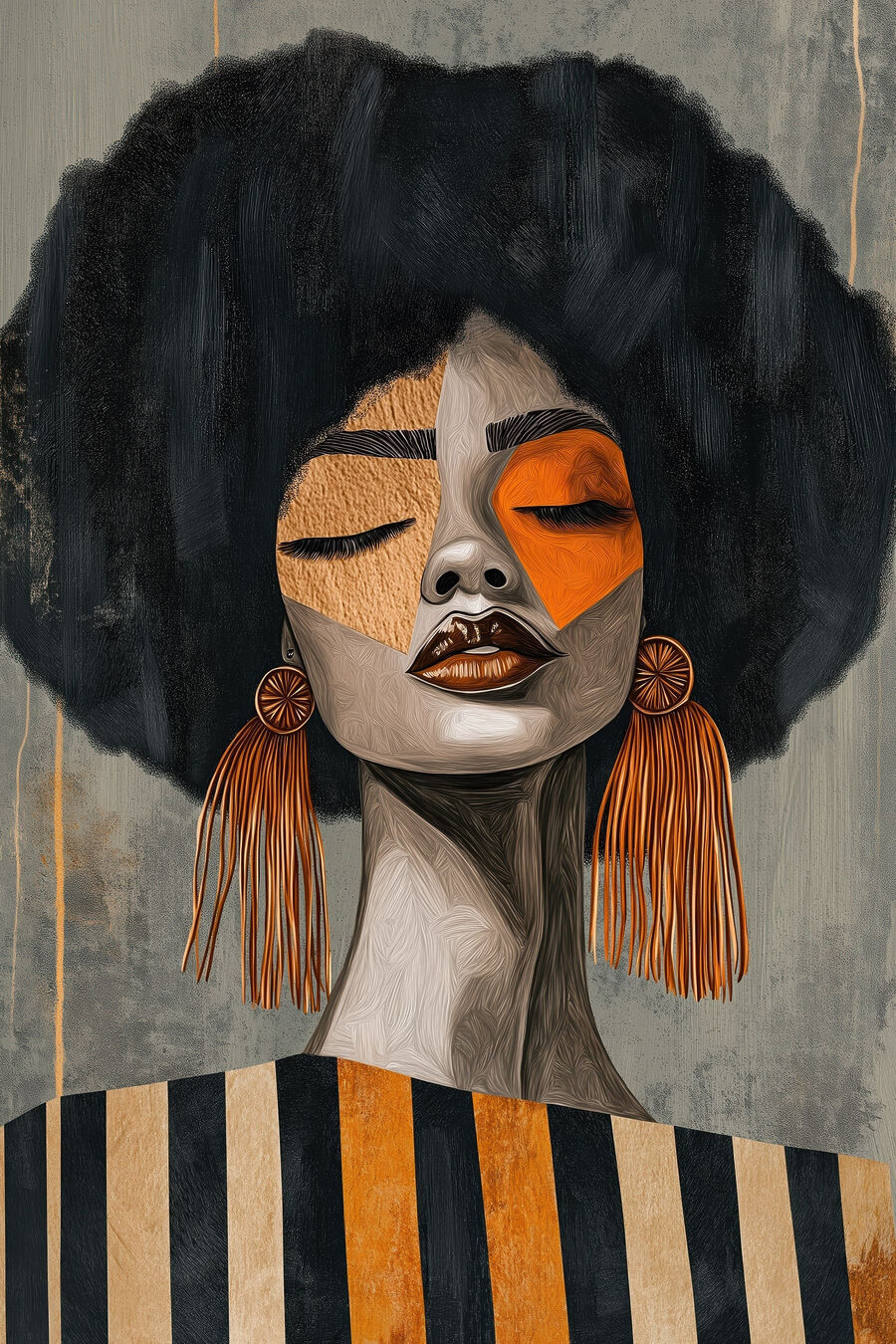 Mulher com brincos laranja — design completo