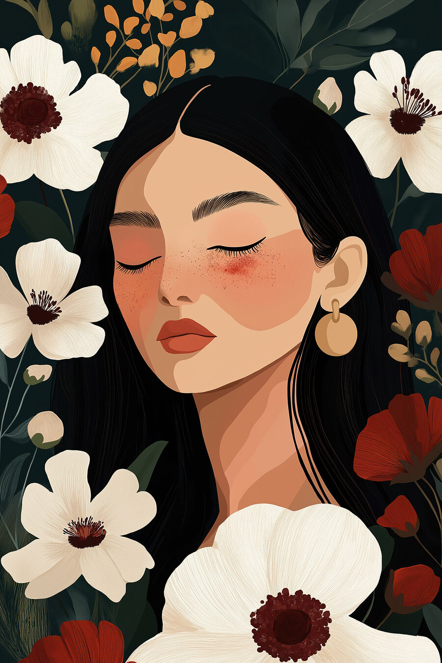 Mulher entre flores creme — design completo