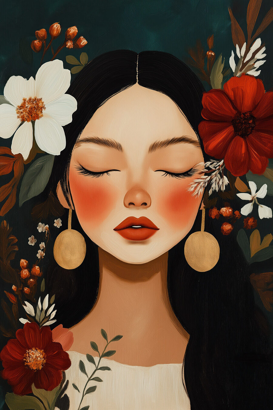 Rosto emoldurado por flores — design completo