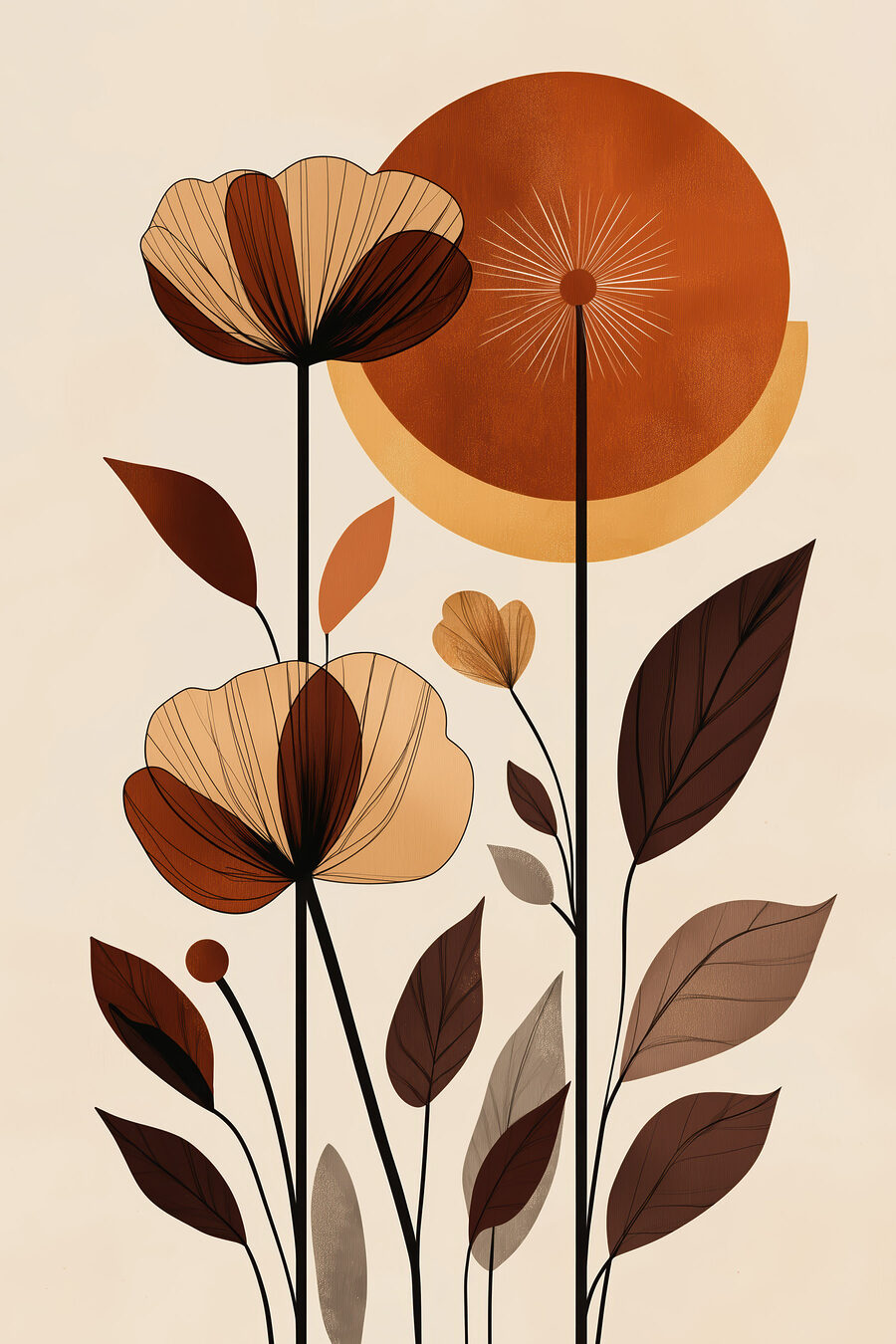 Flores estilizadas sobre círculo — design completo