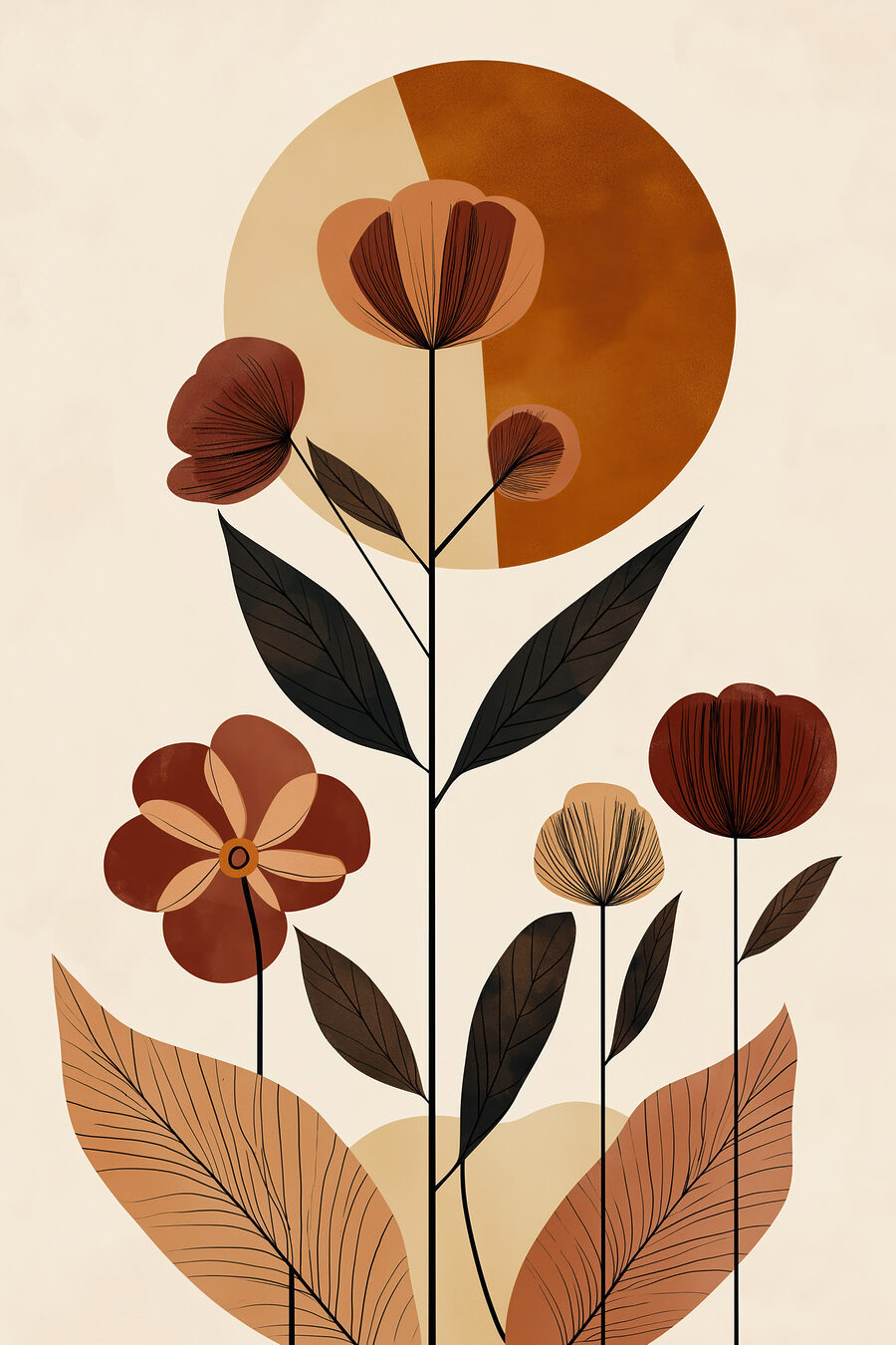 Flores laranja entre folhas — design completo