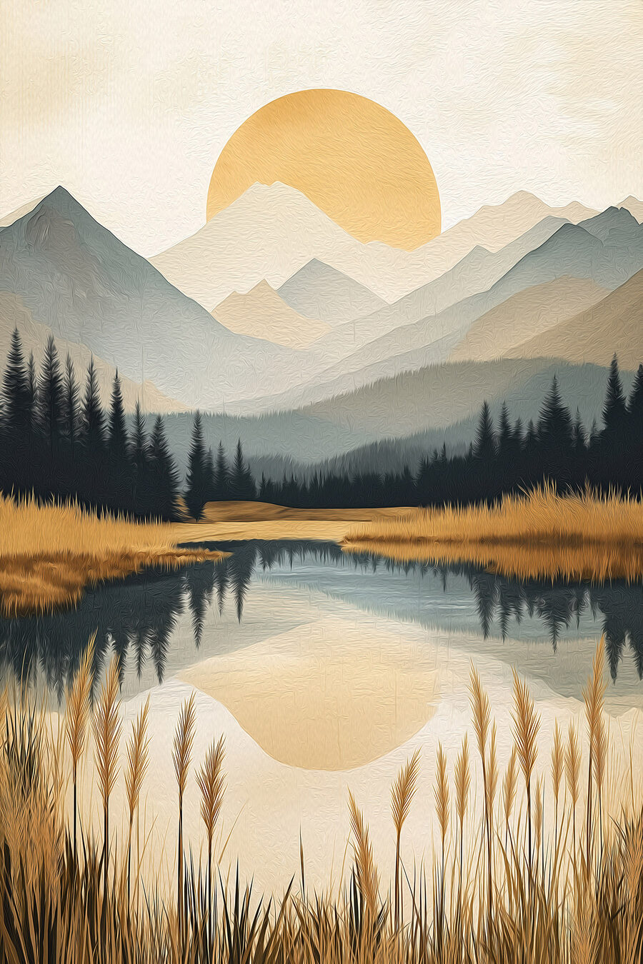 Sol dourado sobre lago — design completo