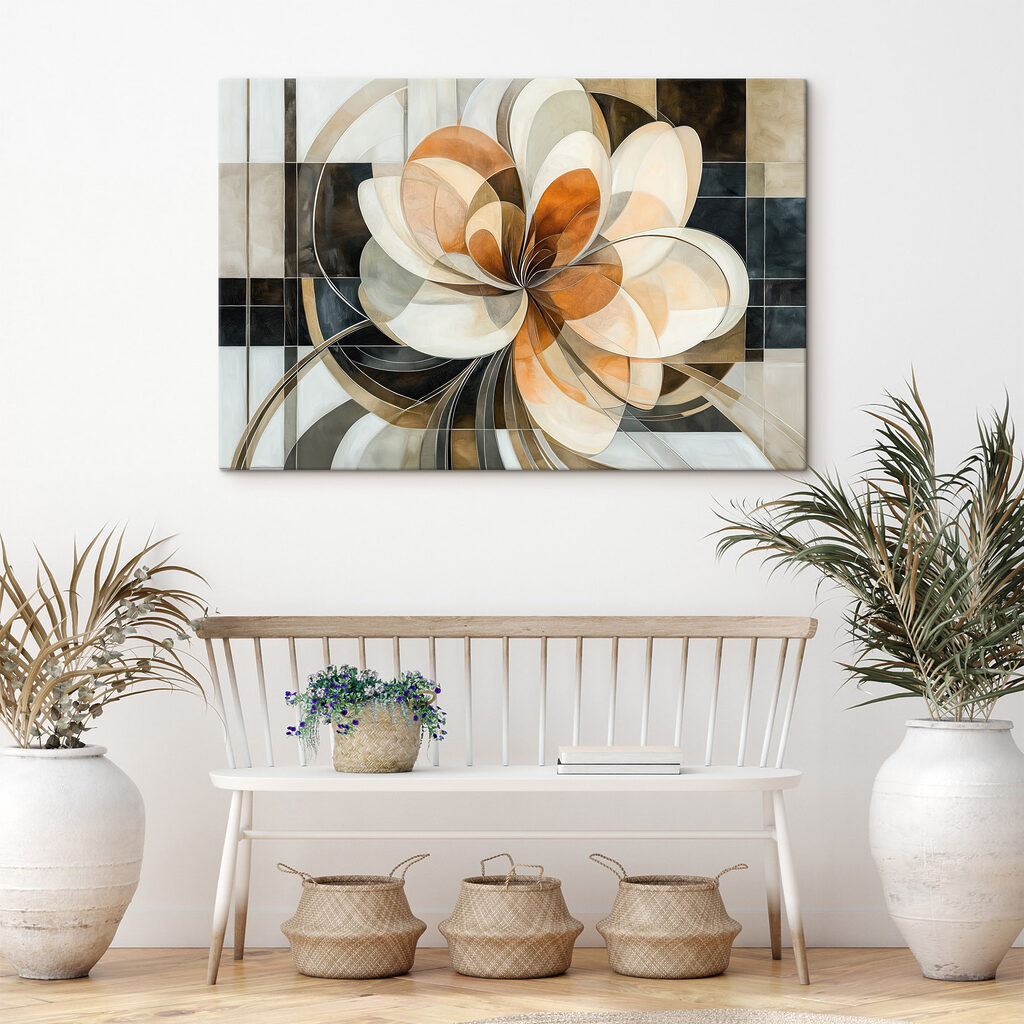 Flor geométrica em ocre — interior 1