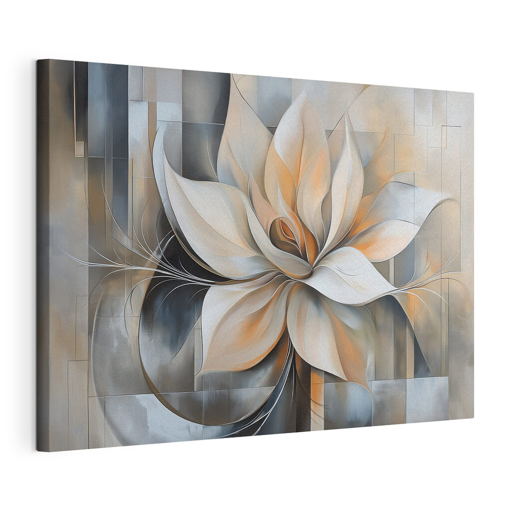 Flor em azul-acinzentado, tela esticada e borda contínua