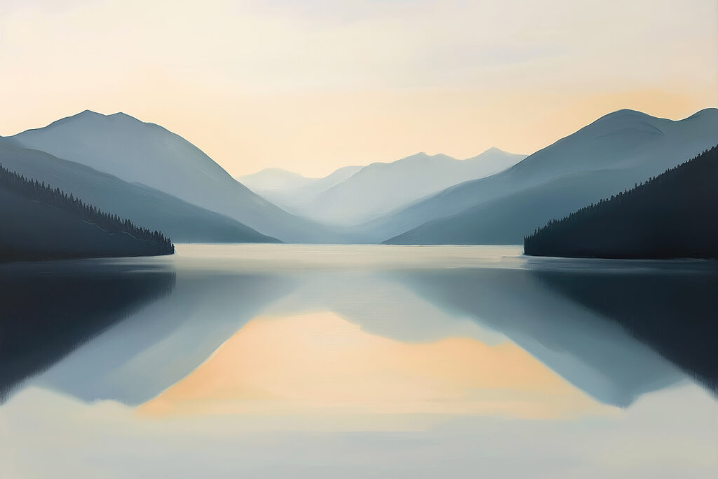 Montanhas refletidas num lago — design completo