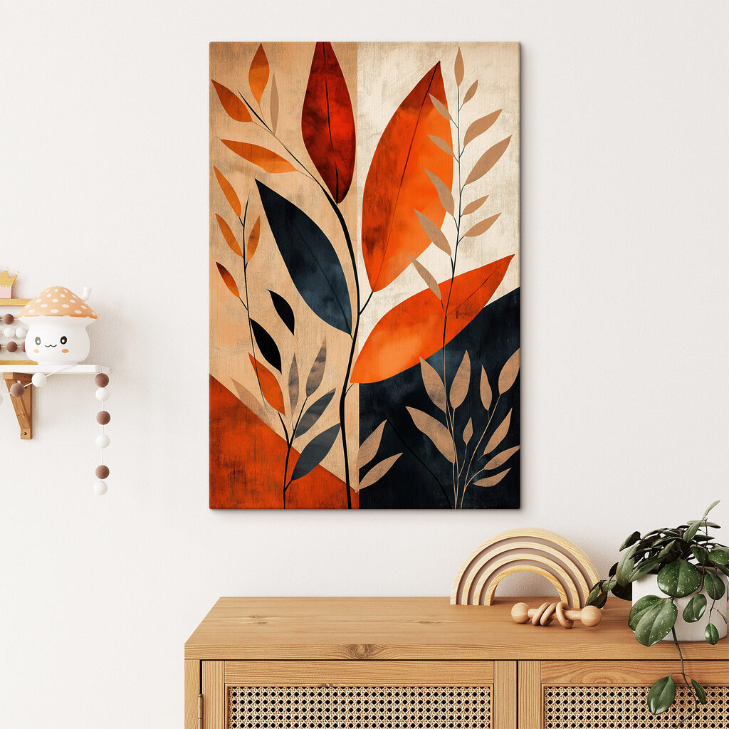 Folhas laranja e escuras — interior 1