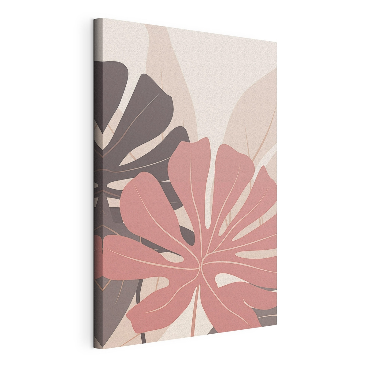 Folhas tropicais rosa-cinzentas, tela esticada e borda contínua