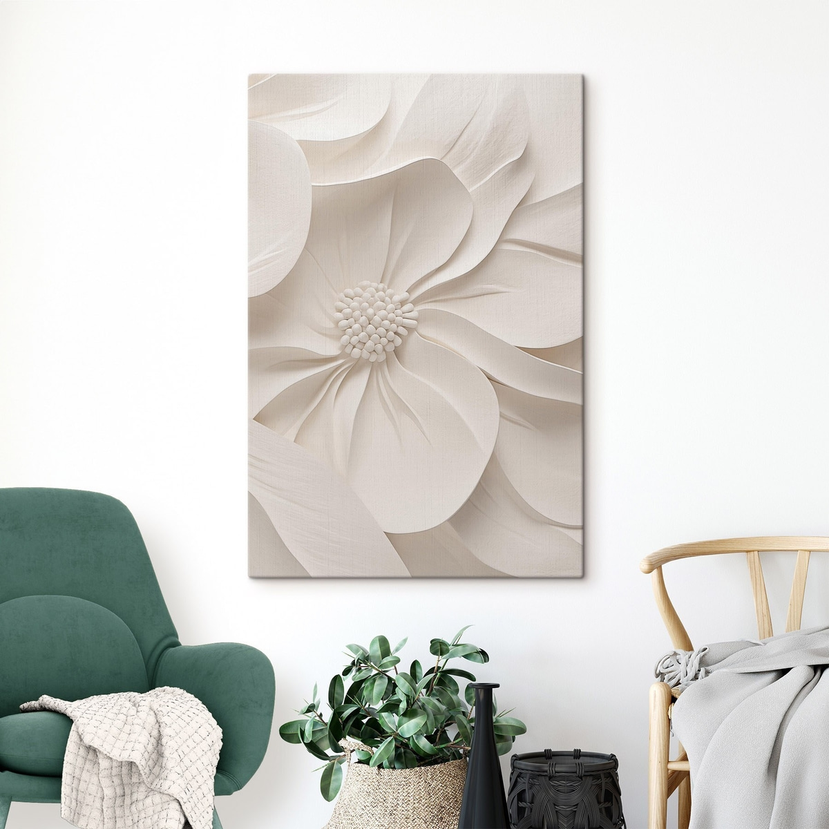 Flor aberta em relevo num interior