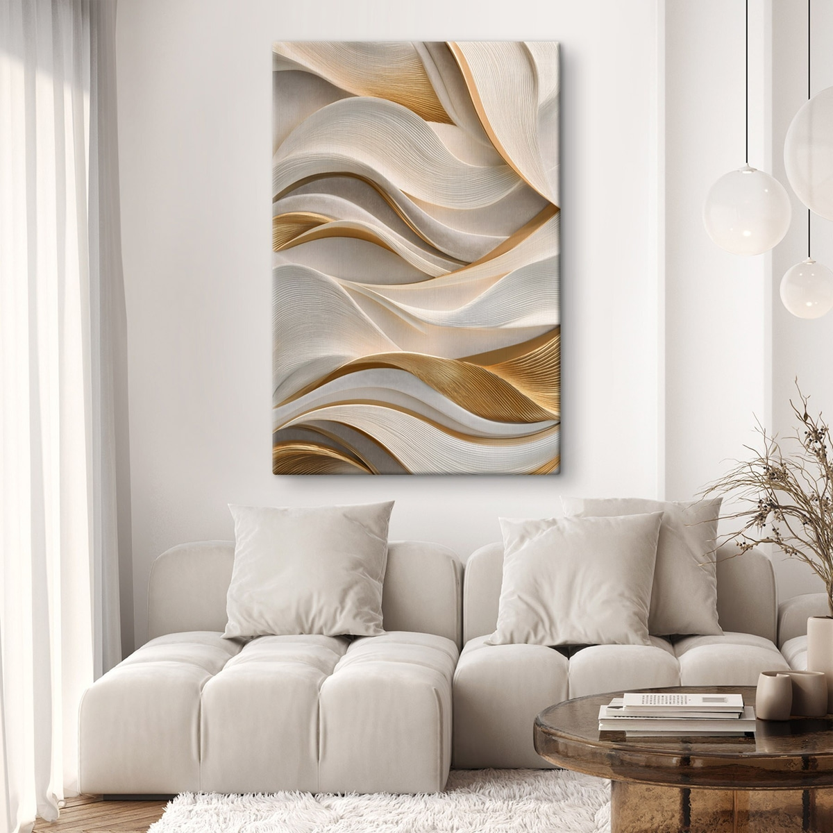 Ondas elegantes e volumosas num interior