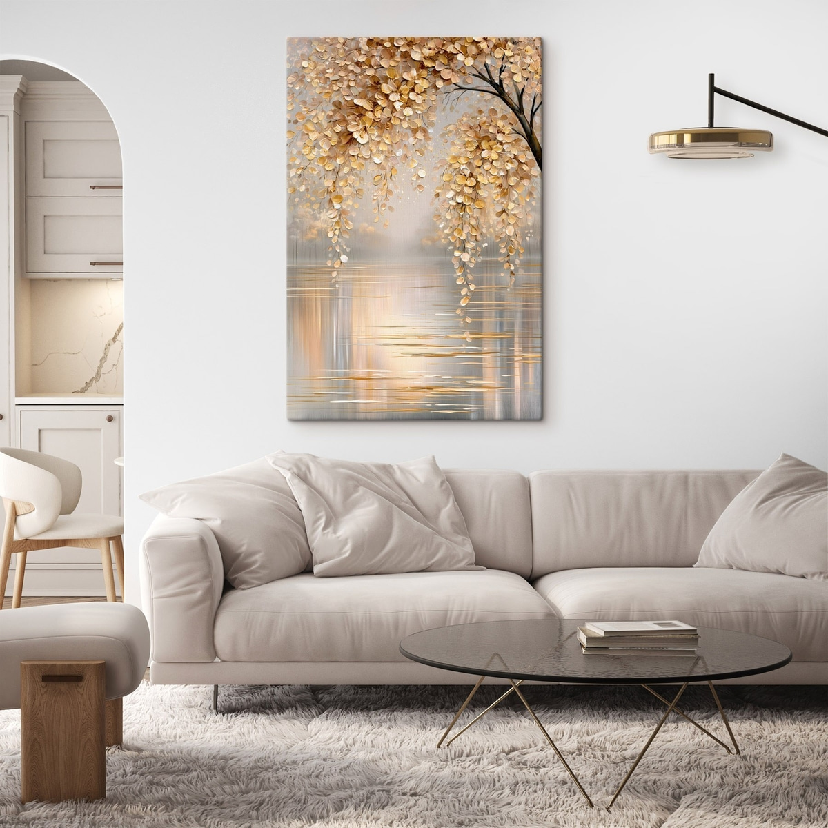 Ramo dourado sobre água — interior 2