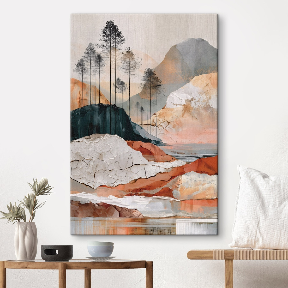 Paisagem abstrata com árvores num interior