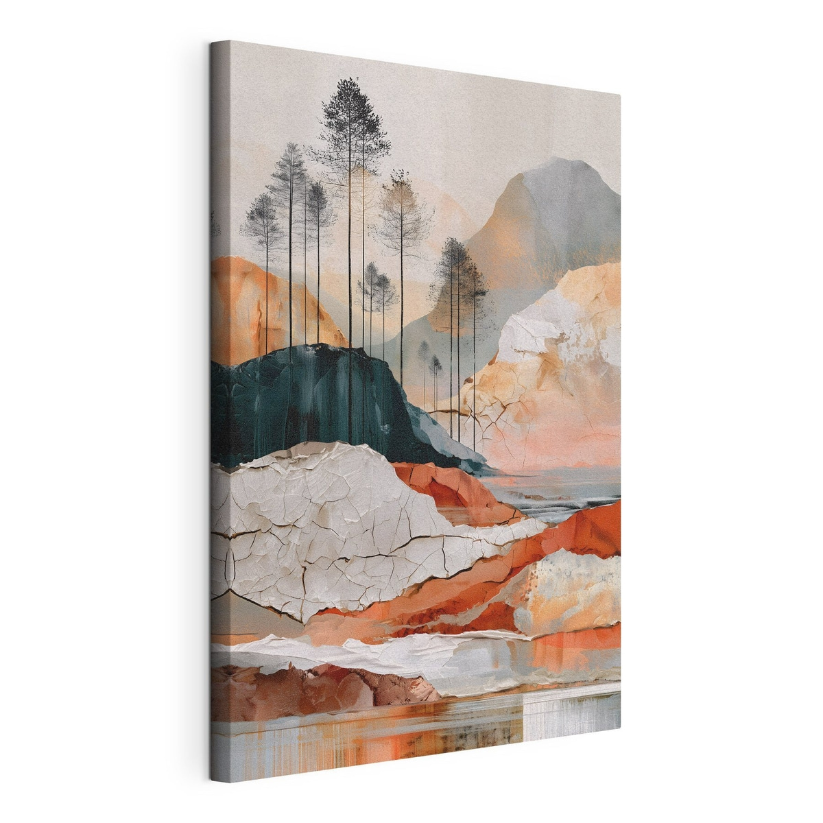 Paisagem abstrata com árvores, tela esticada e borda contínua