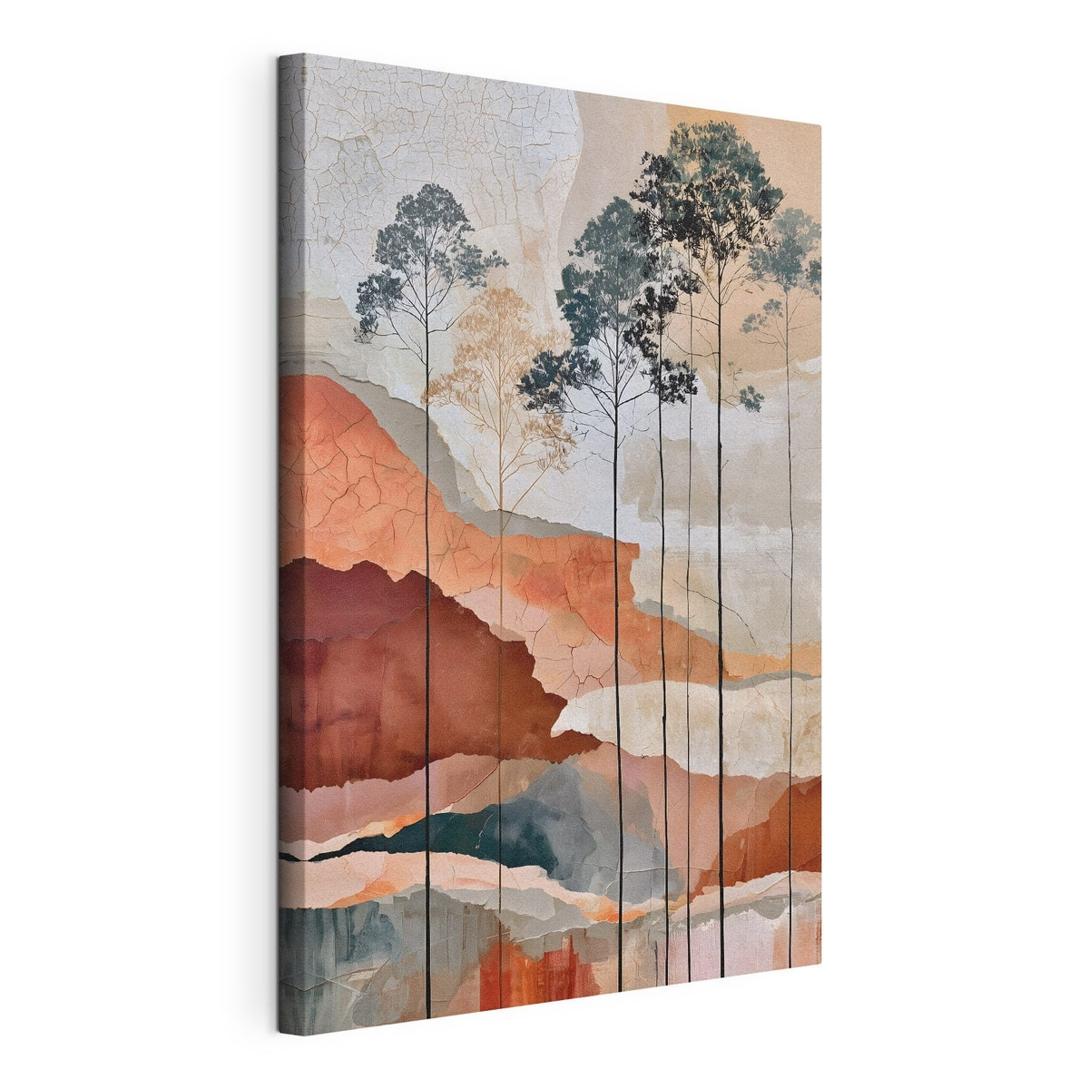 Árvores em textura abstrata, tela esticada e borda contínua