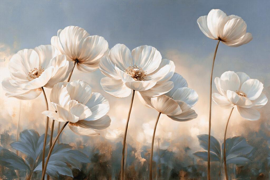 Flores brancas ao entardecer — design completo