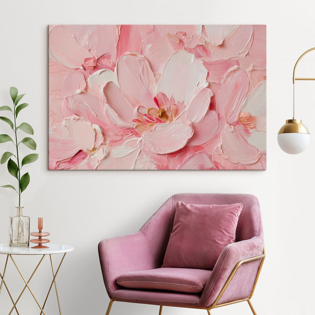 Flores cor-de-rosa em relevo num interior