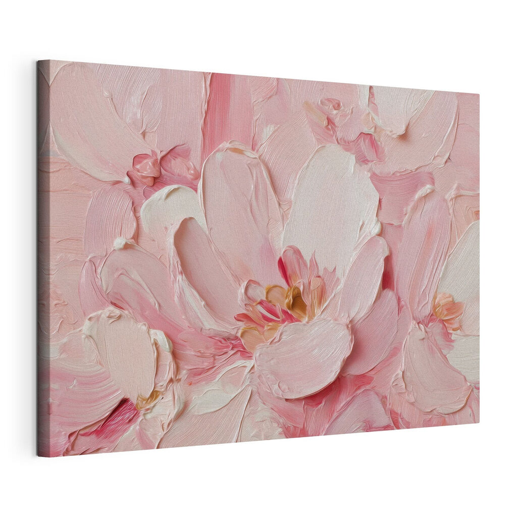 Flores cor-de-rosa em relevo, tela esticada e borda contínua
