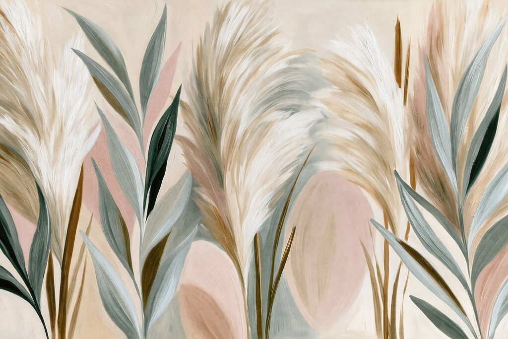 Plumas entre folhas longas — design completo