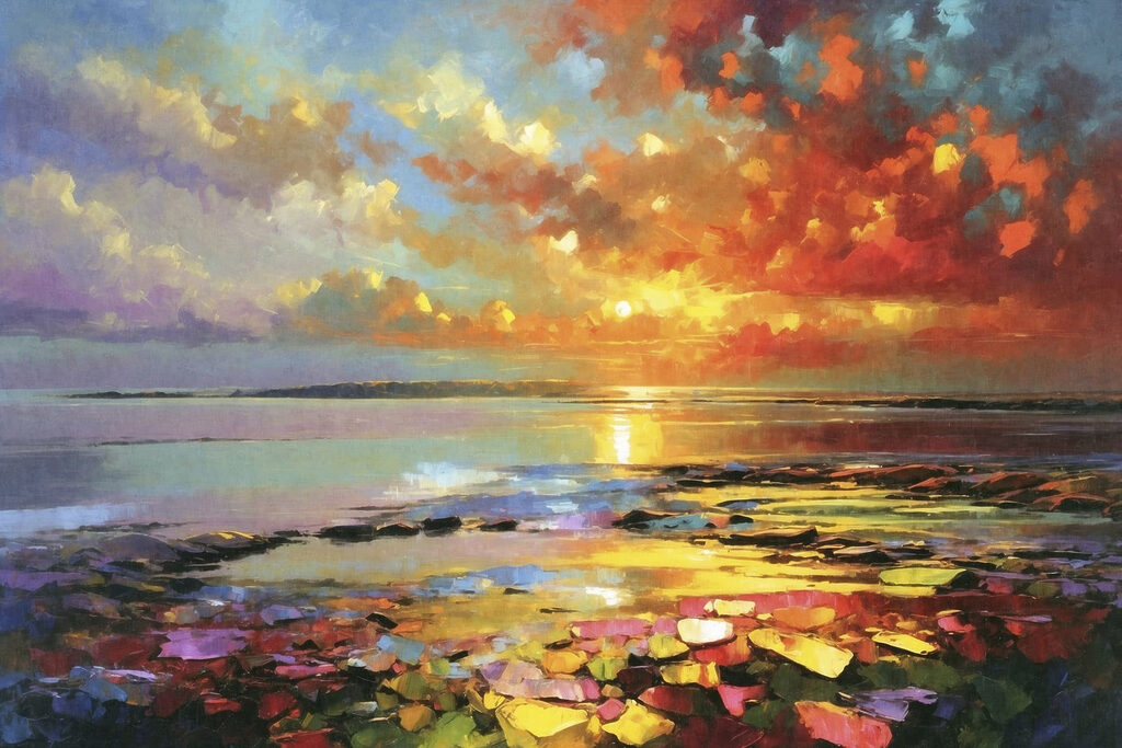 Entardecer sobre nenúfares — design completo