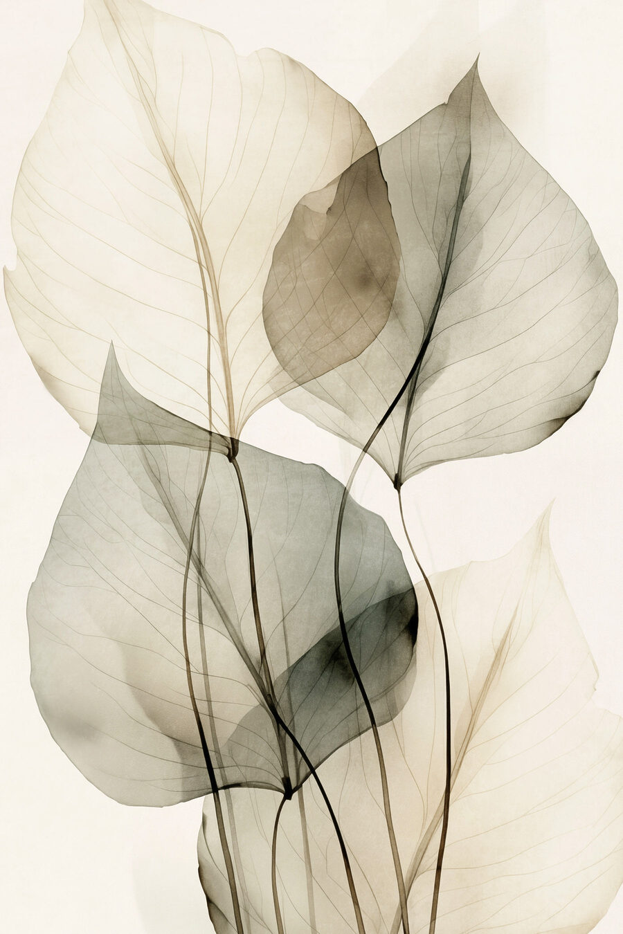 Folhas sobrepostas em verde-acinzentado — design completo