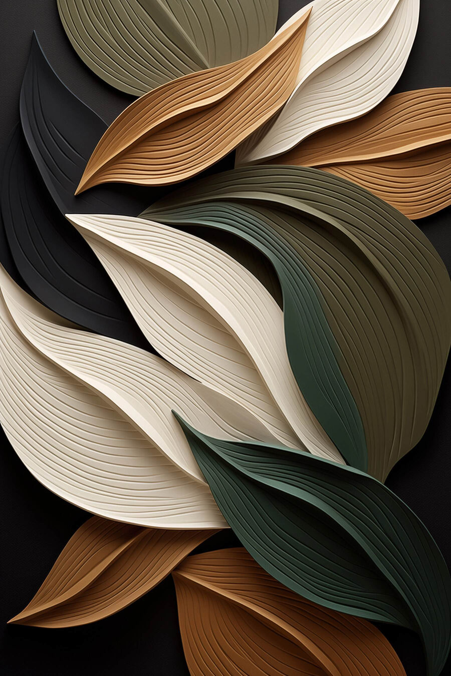 Folhas pregueadas em preto — design completo
