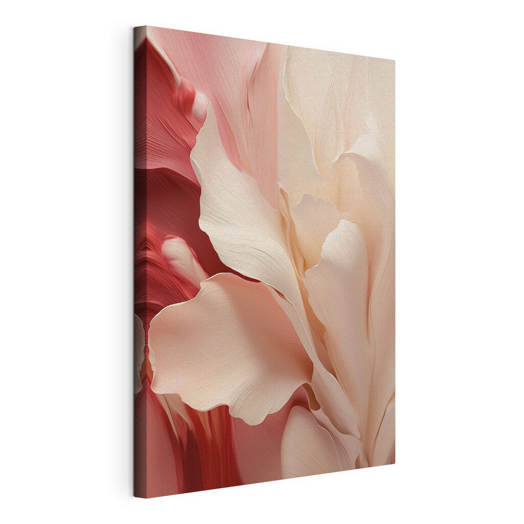 Flor creme em vermelho, tela esticada e borda contínua