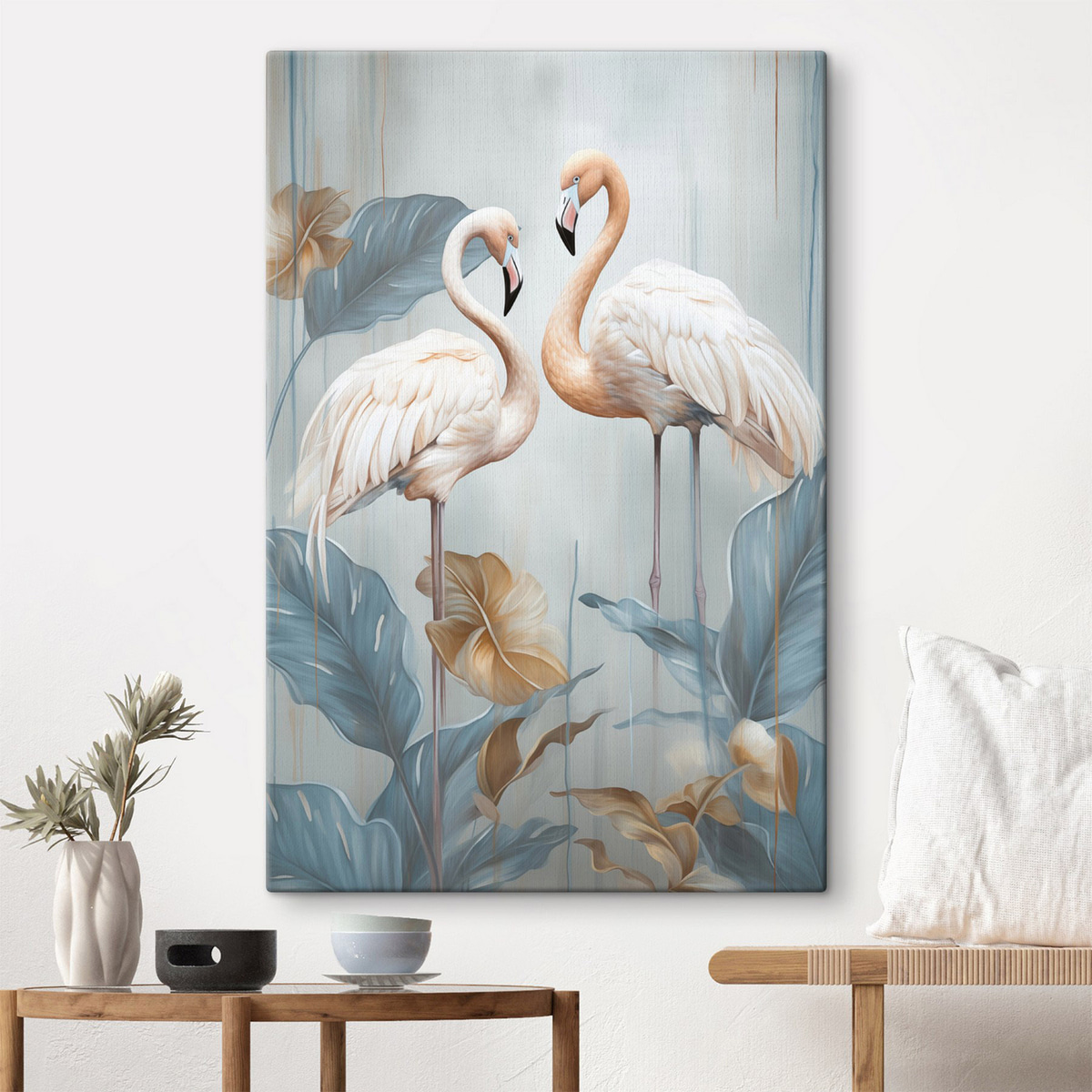 Flamingos entre folhas tropicais — interior 2