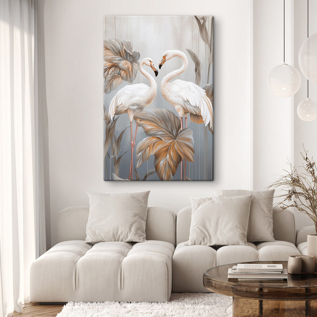 Flamingos brancos entre folhas — interior 1