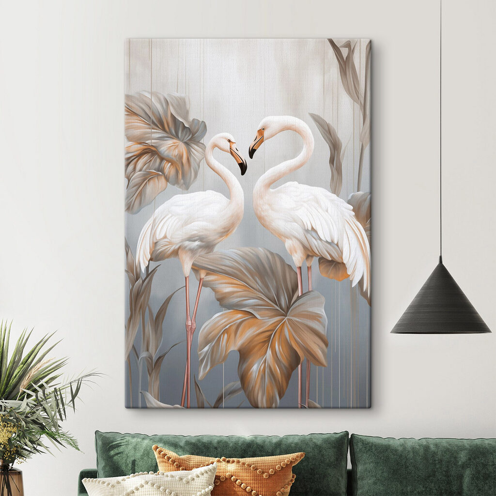 Flamingos brancos entre folhas — interior 2