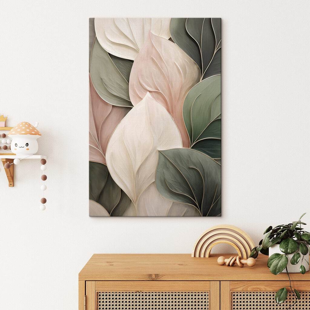 Folhas largas em pastel — interior 1