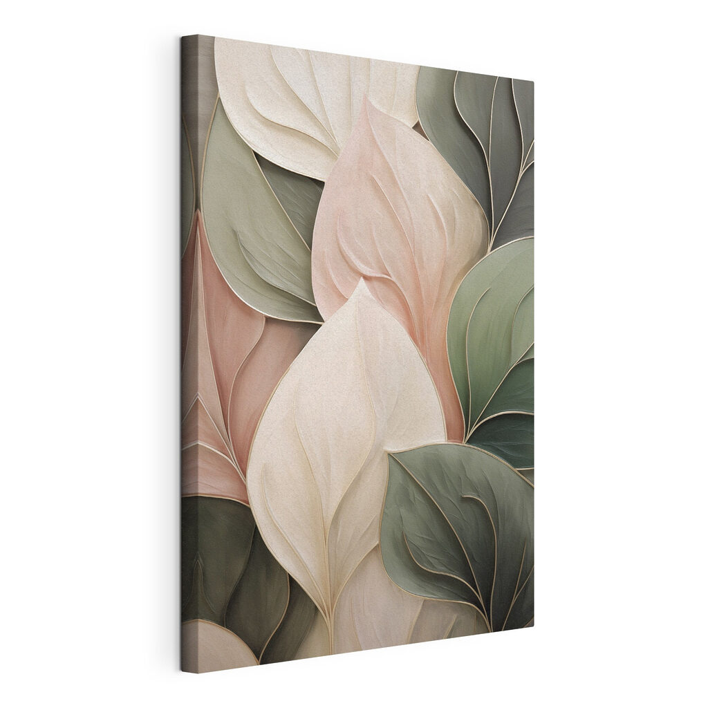 Folhas largas em pastel, tela esticada e borda contínua