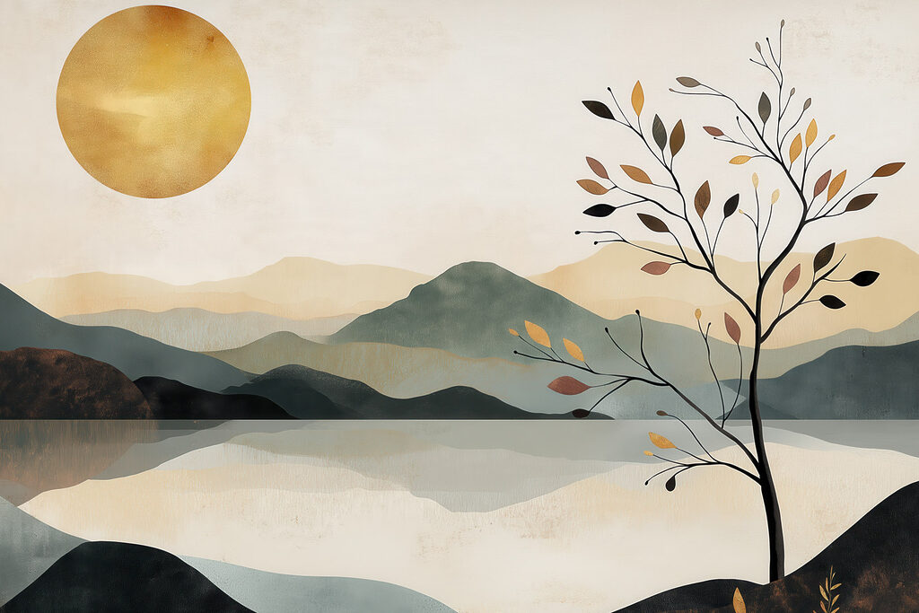 Árvore junto às montanhas — design completo
