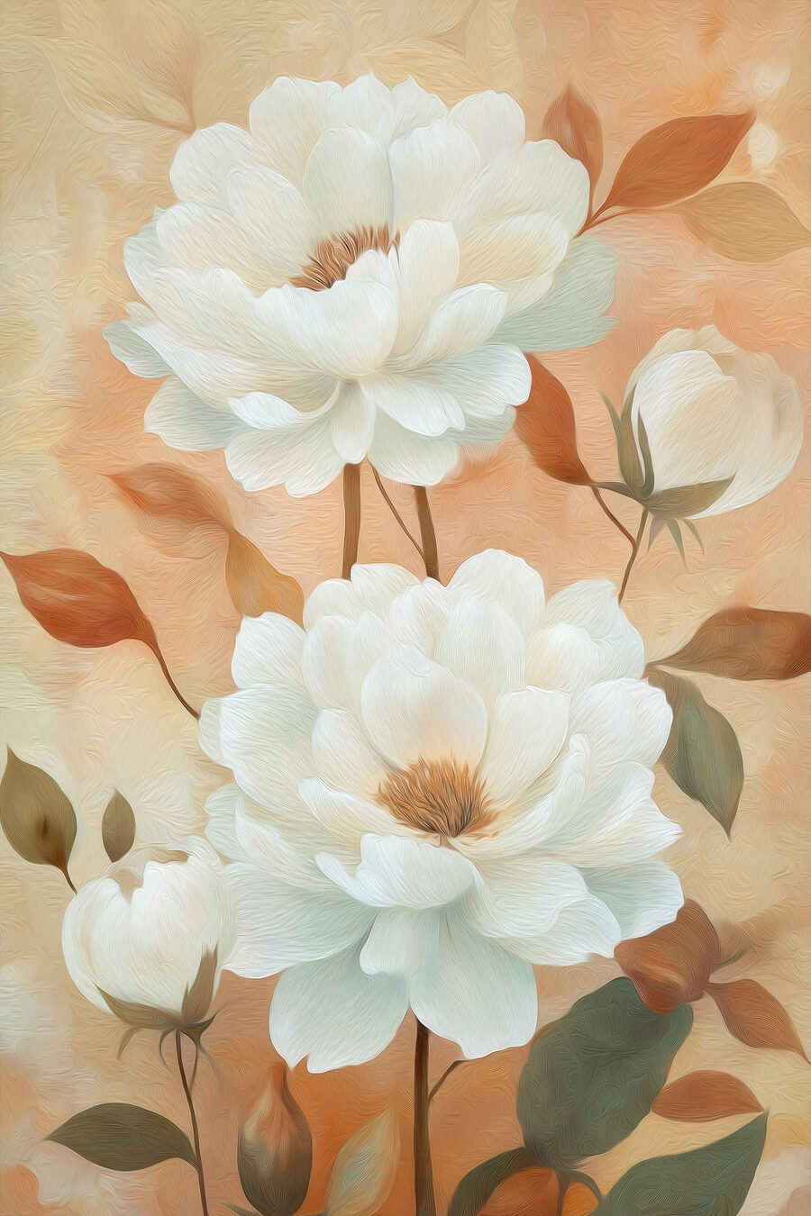 Flores brancas, folhas ferrugem — design completo