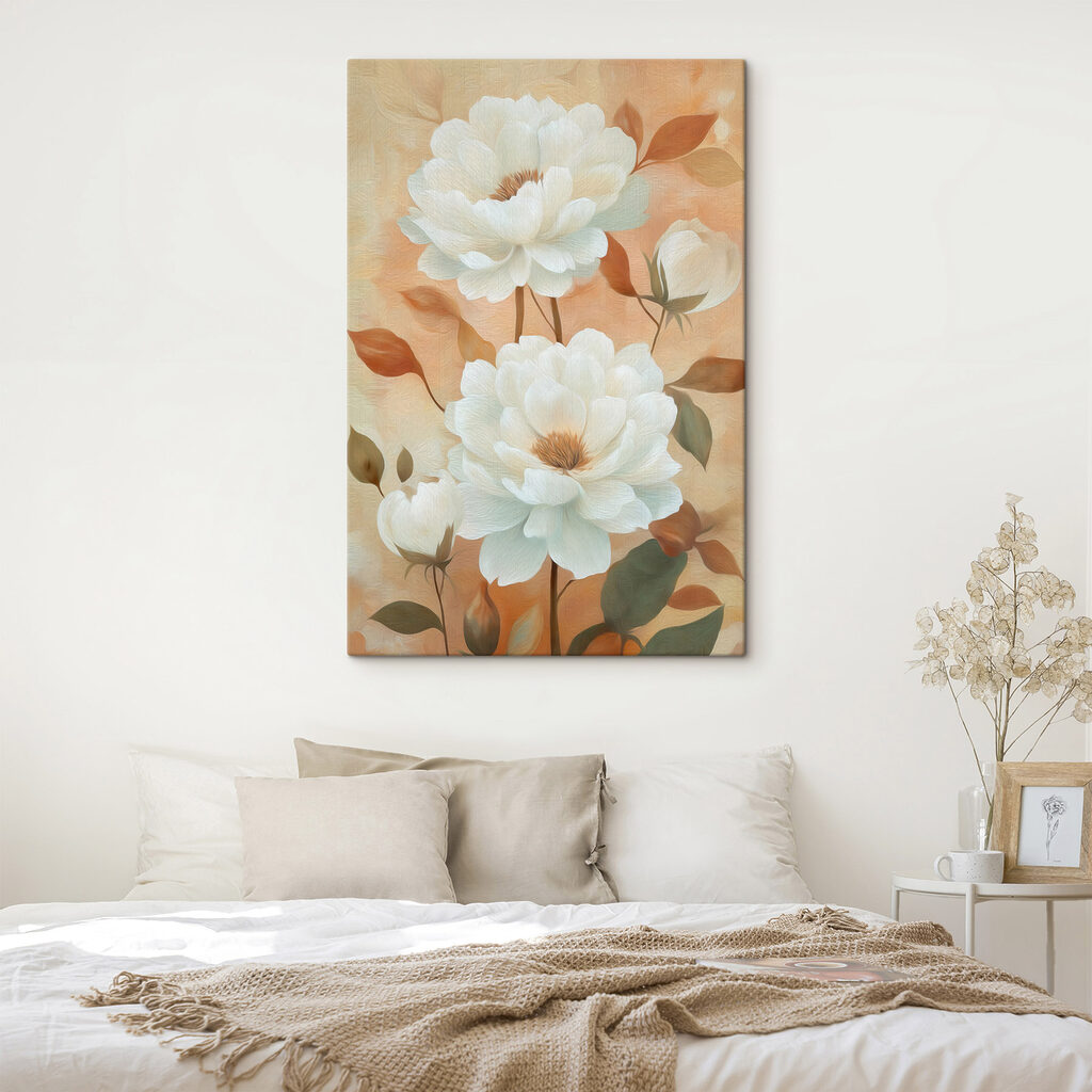 Flores brancas, folhas ferrugem — interior 1