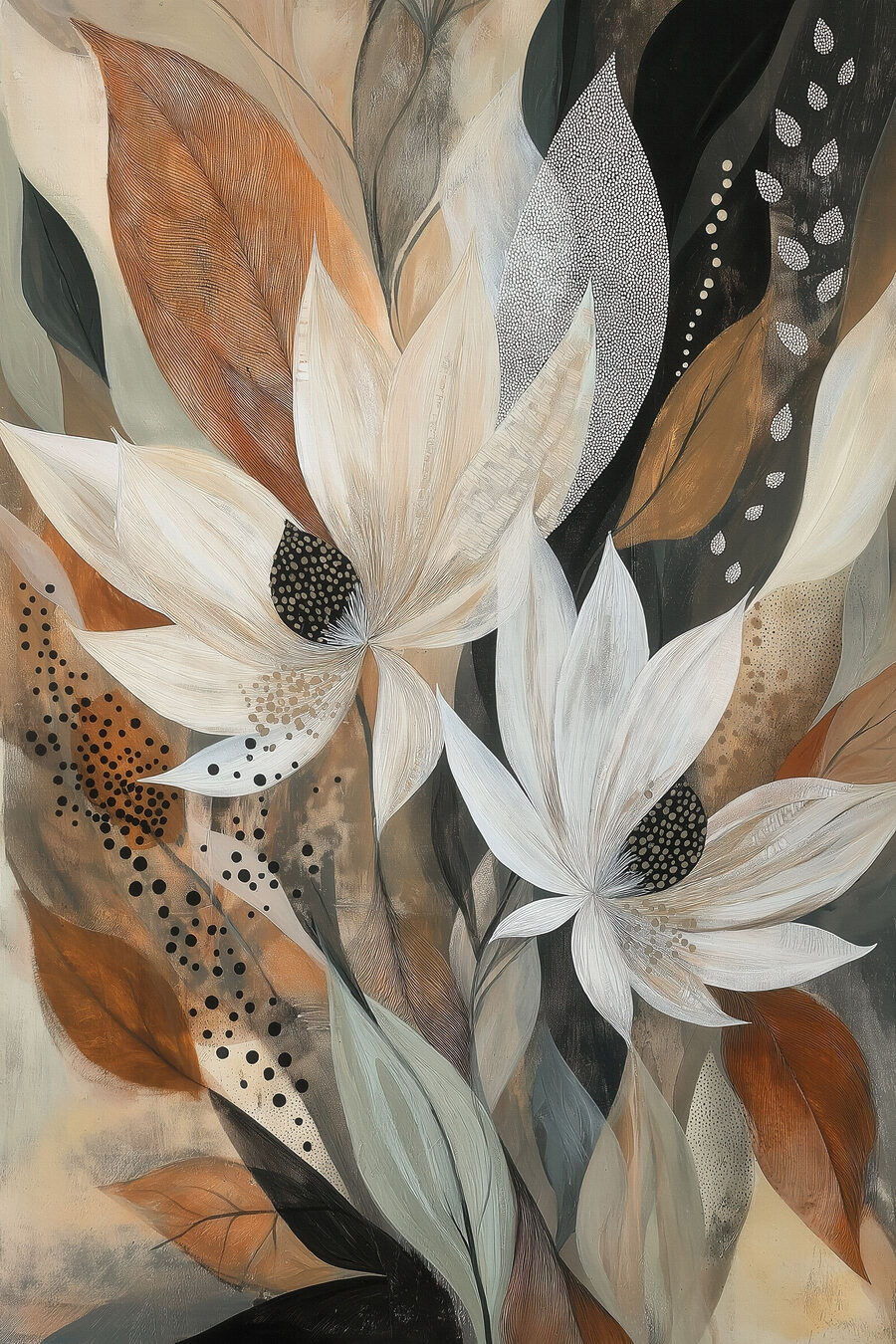 Flor branca, folhas manchadas — design completo