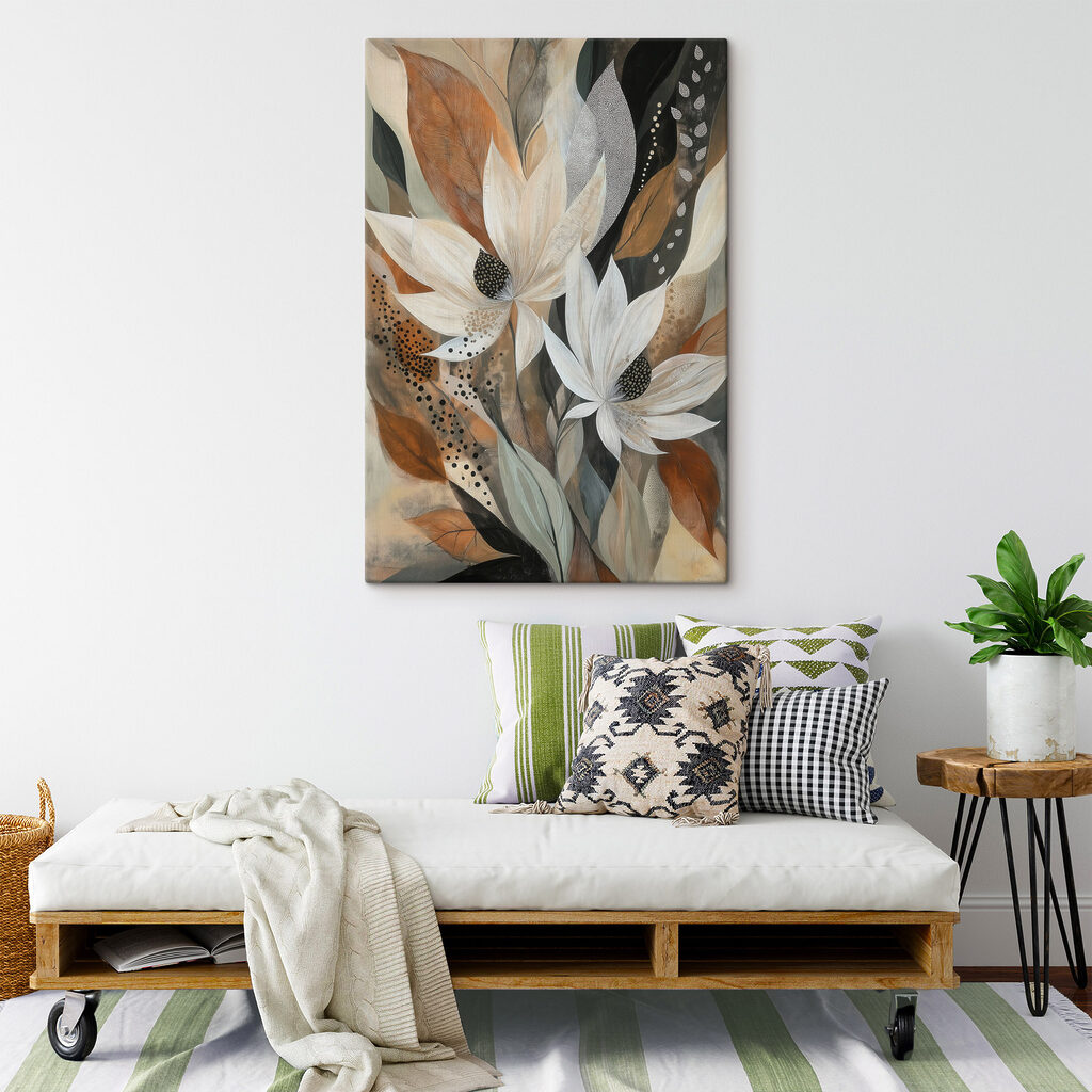 Flor branca, folhas manchadas — interior 1