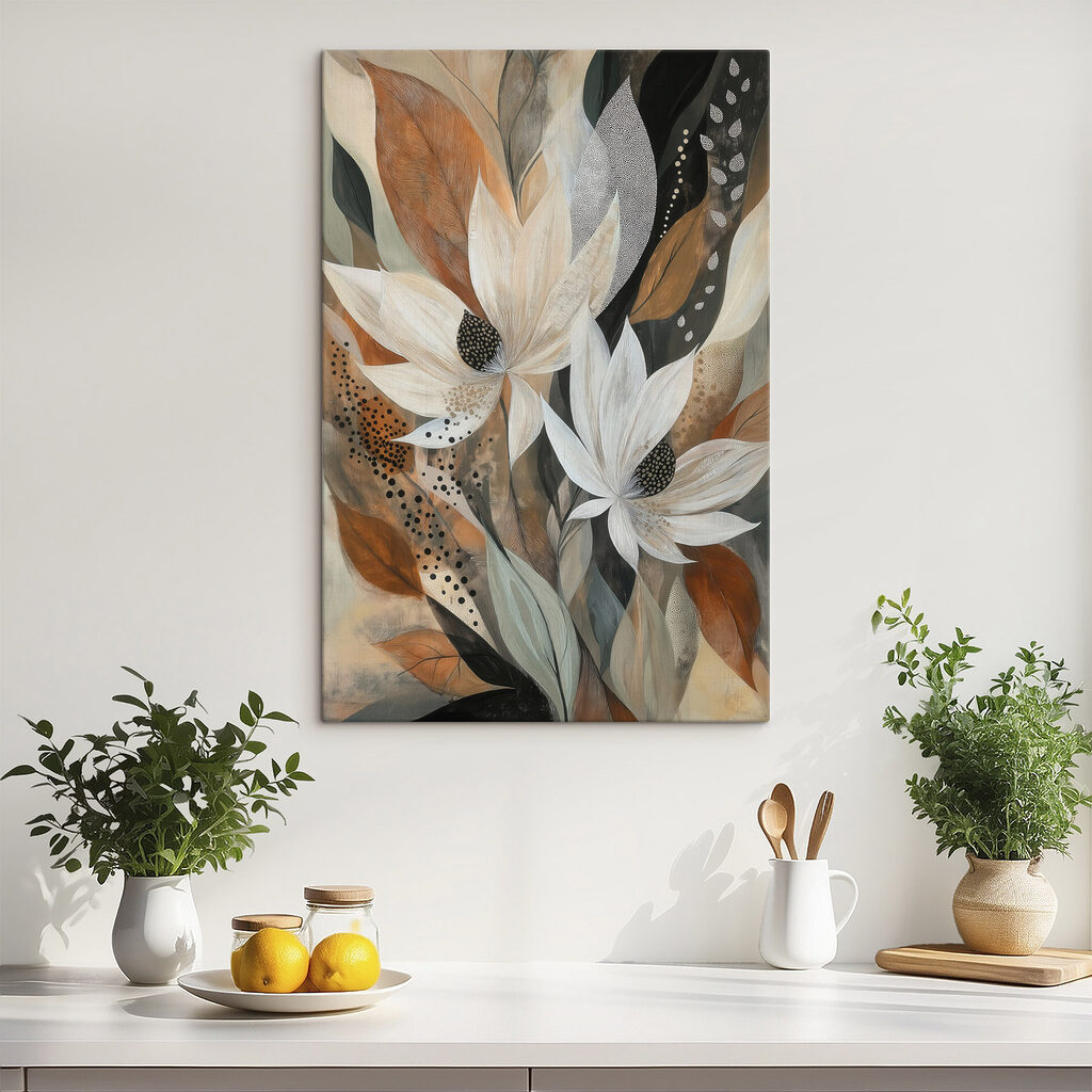 Flor branca, folhas manchadas — interior 2