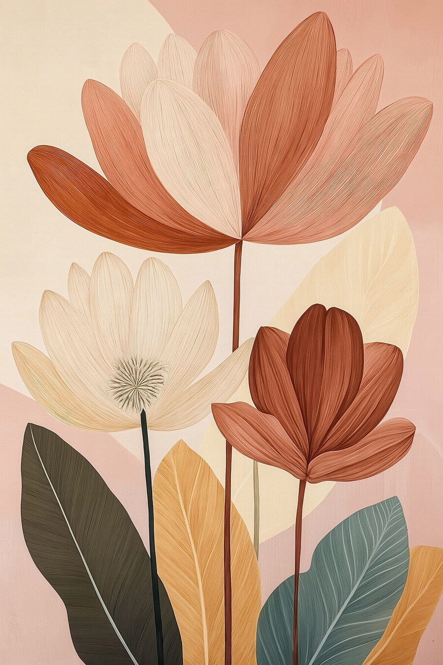 Flores pintadas em castanho-ferrugem — design completo