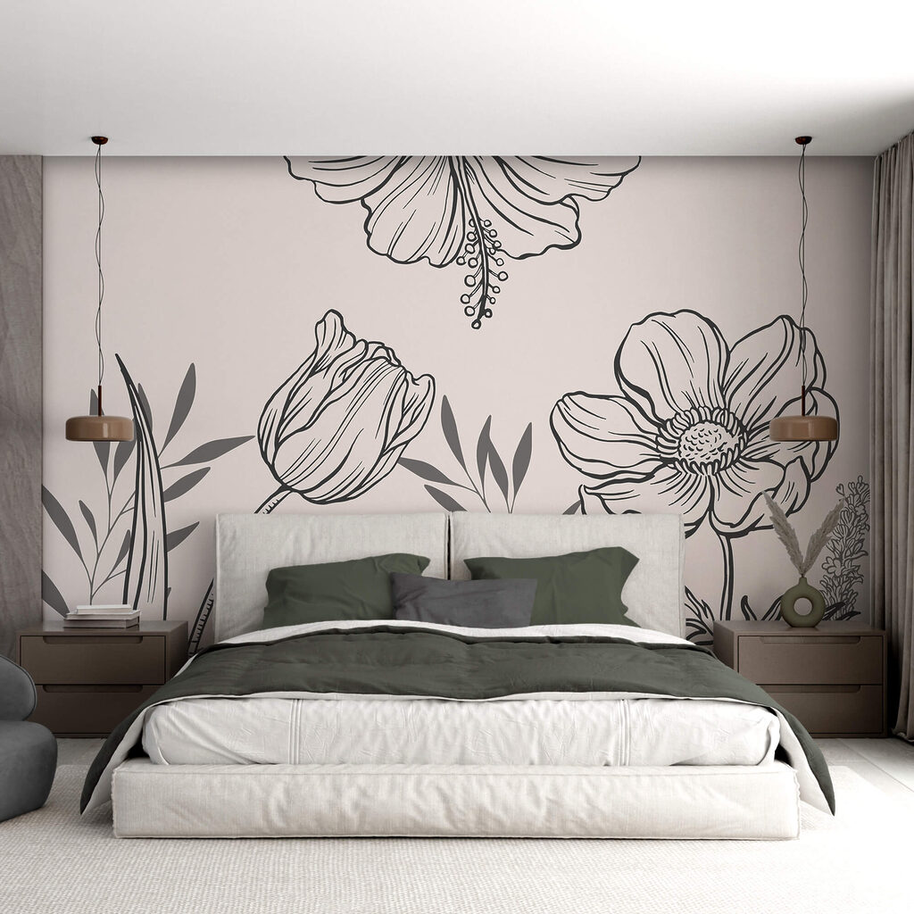 Flores em contorno aberto num interior