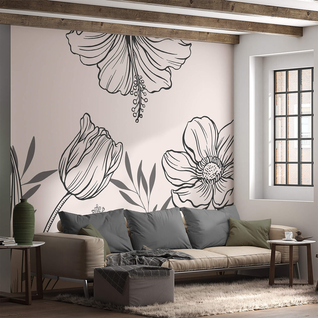 Flores em contorno aberto num interior