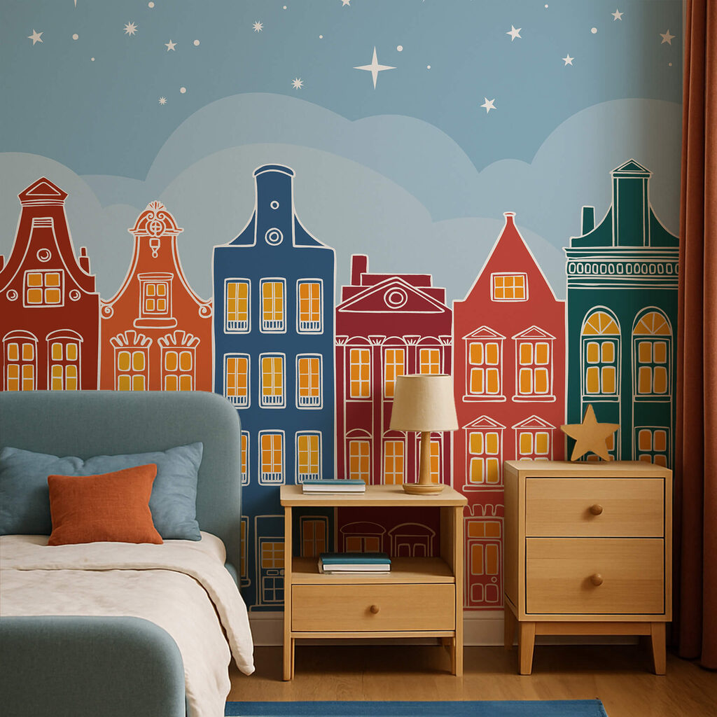Casas coloridas sob estrelas — interior 1