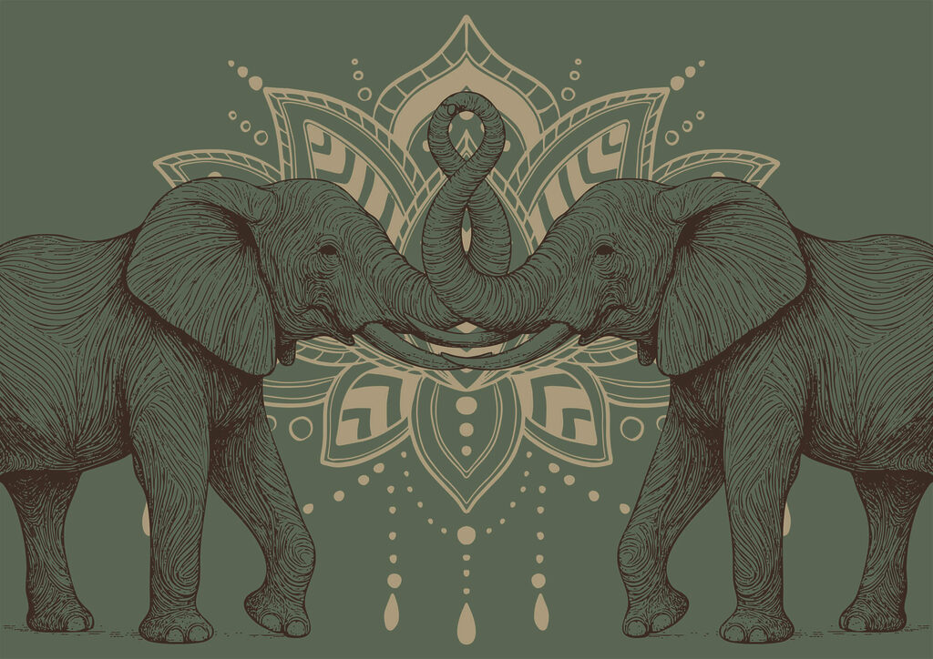 Elefantes diante de ornamento — design completo